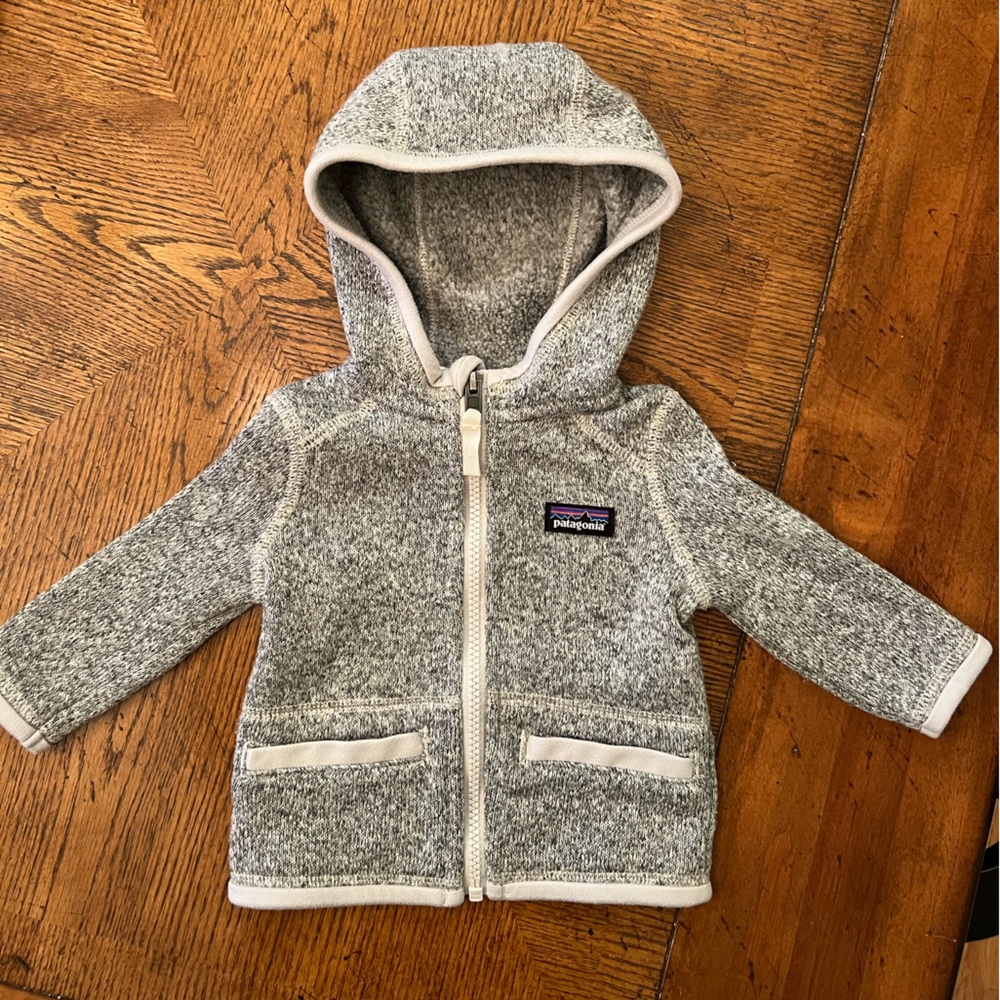 3-6 month Patagonia Heather gray zip up fleece hoodie